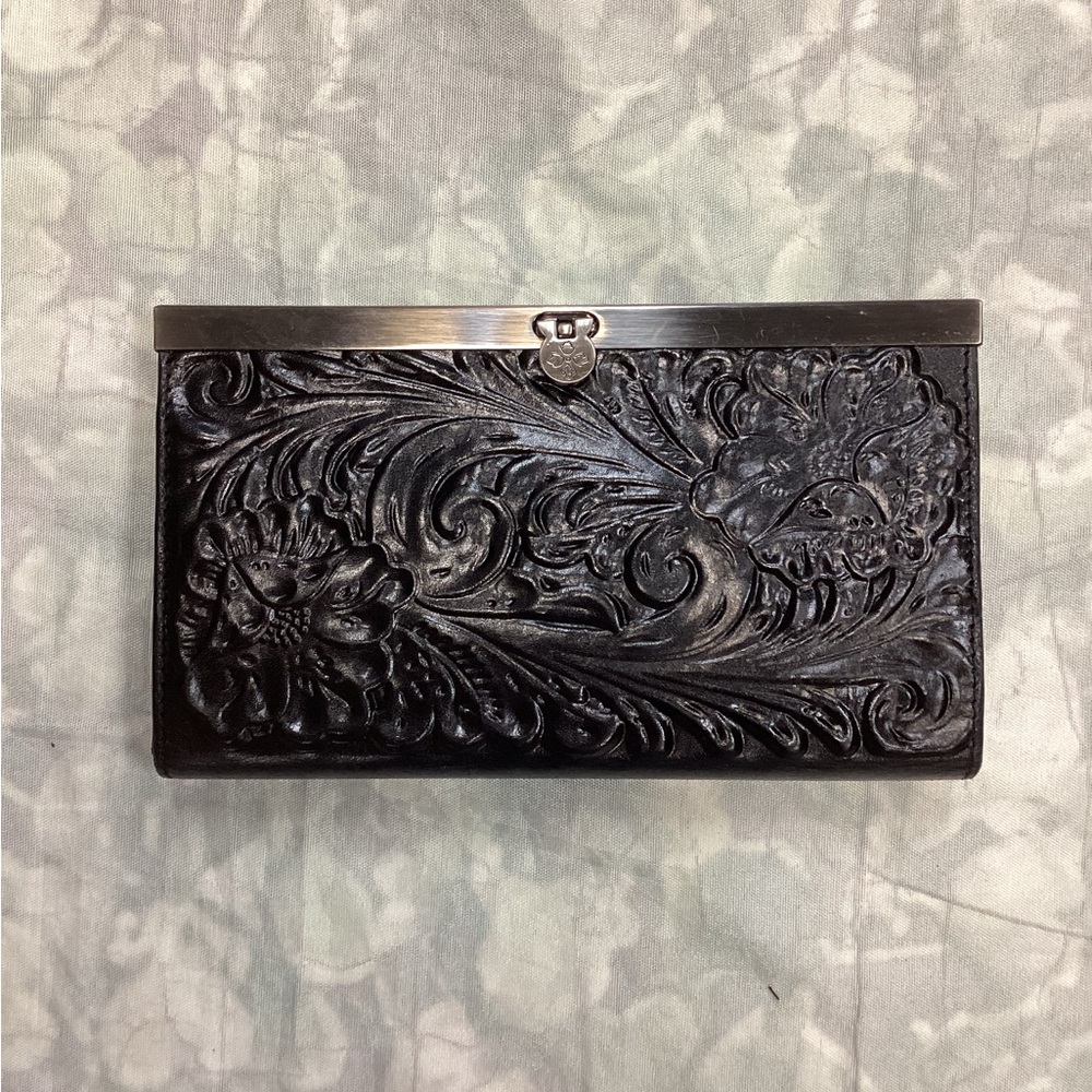 Black Embossed Floral Clutch